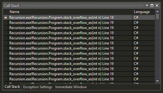 Call Stack dla StackOverflowException