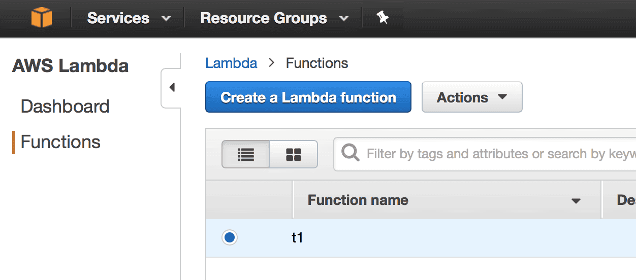 AWS Lambda - Lista funkcji
