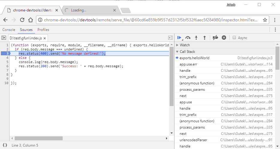 Cloud Function Chrome DevTools debugger